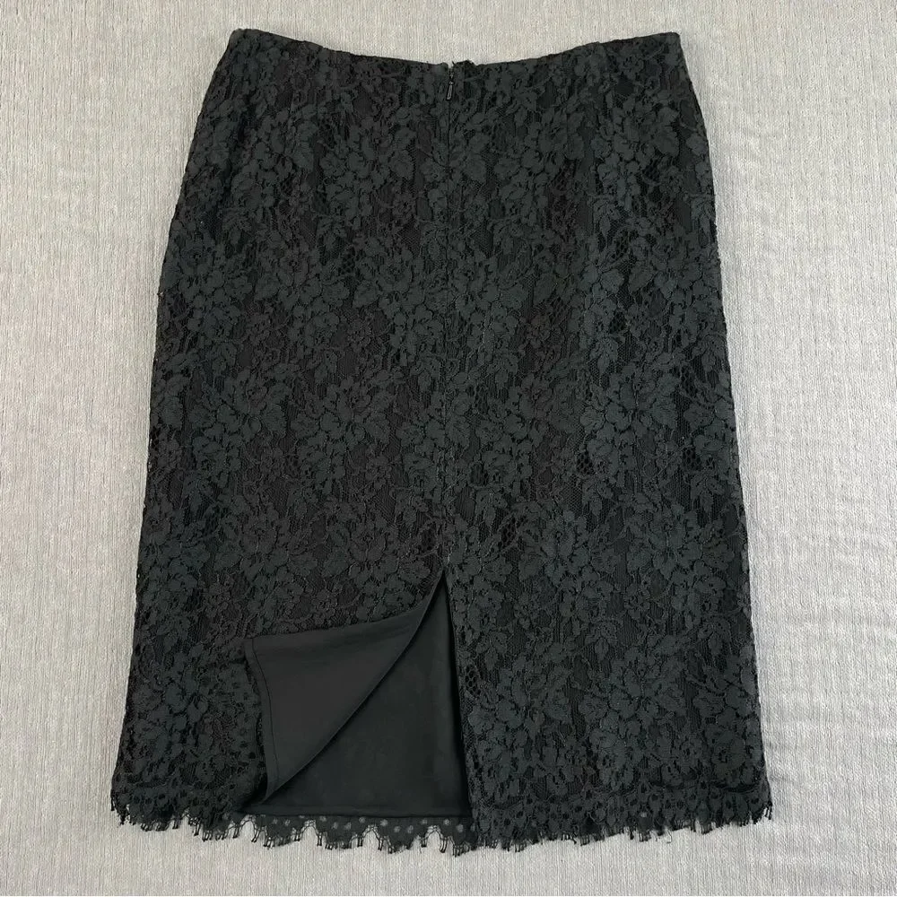 Kate Hill Black Lace Knee Length High Waist Midi Skirt Women’s Size 10